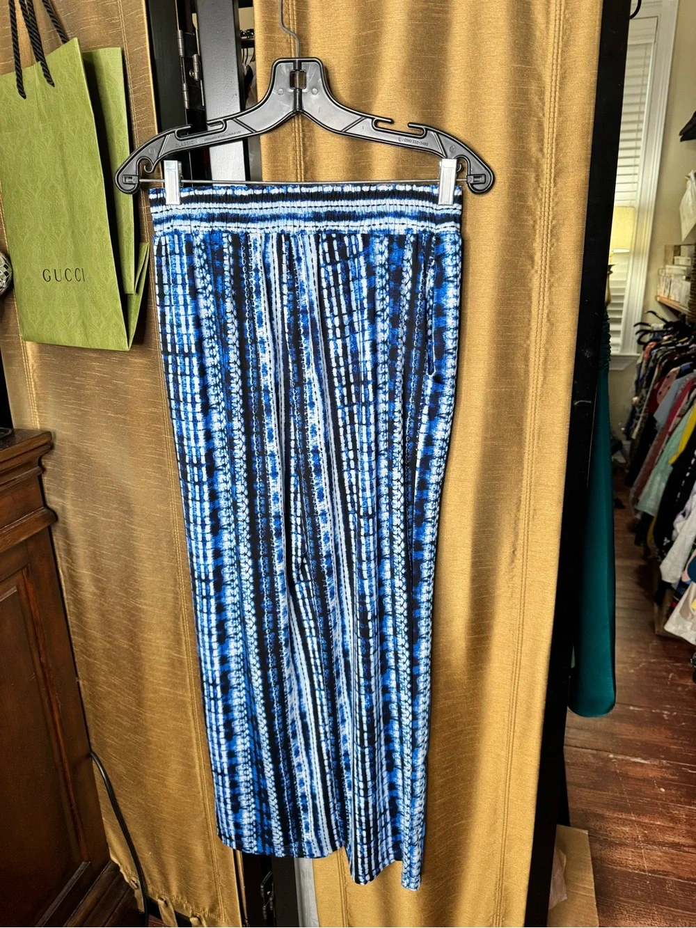 Robert Louis Petite Large Blue Tie Dye Pull On Wide Leg Stretch Pants PL